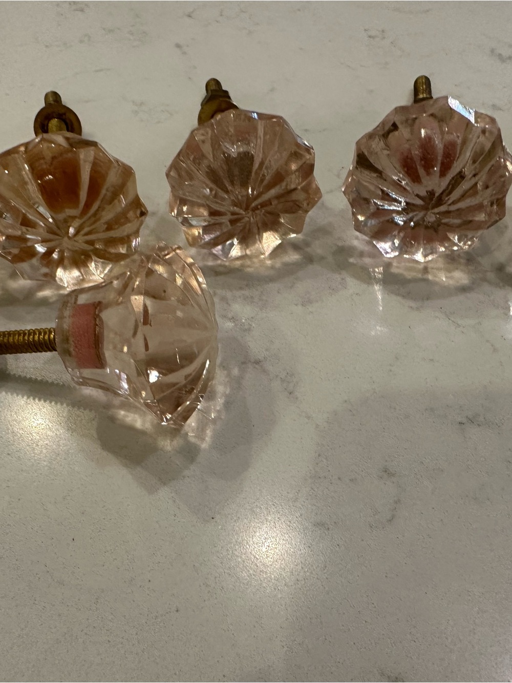 Pink Glass Cabinet Knobs - Set of 4